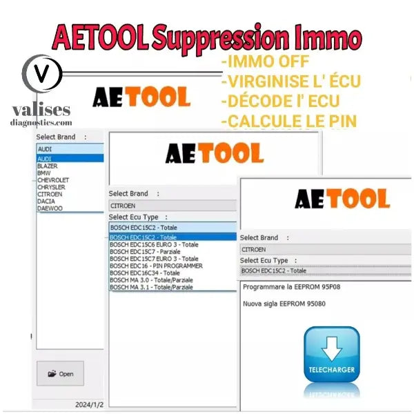 IMMO OFF AETOOL v1.3 MMO OFF Suppime l'antidémarrage Virginise Écu Décode Écu PIN..