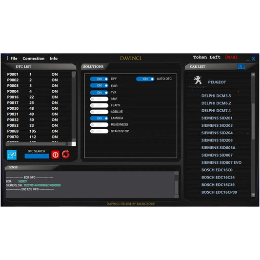 logiciel Davinci Deluxe 1.0.37 pour suppression AdBlue, FAP, EGR, DTC, Lambda et Start-Stop sur ECU