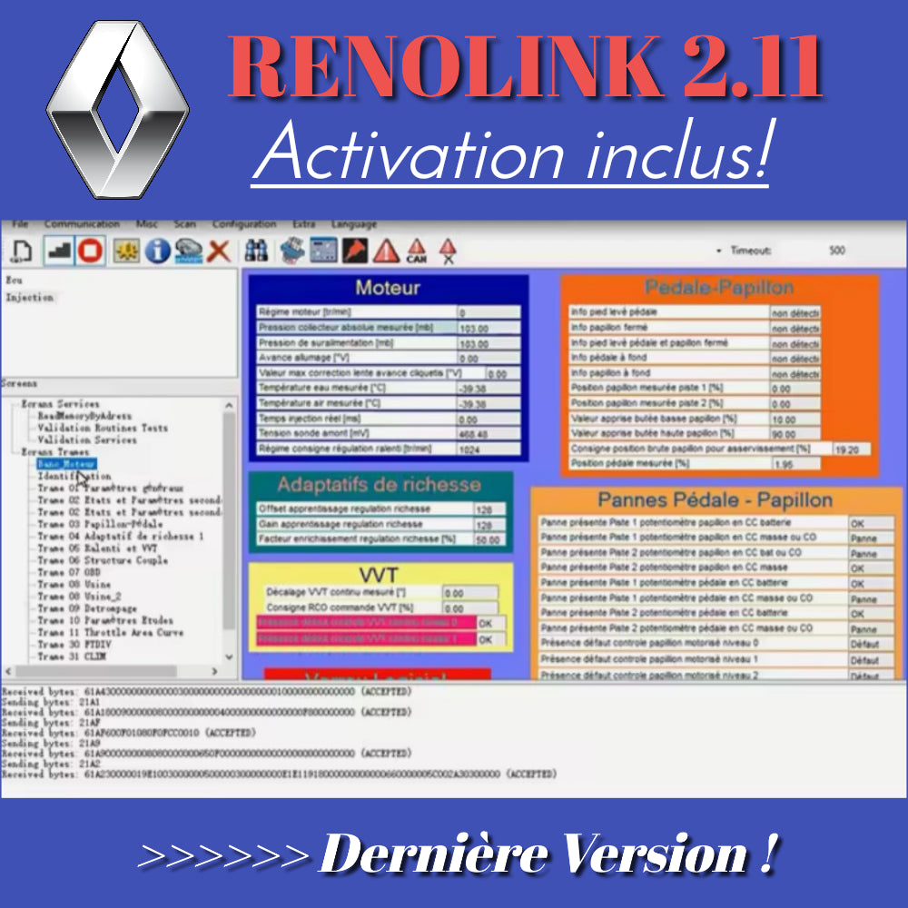 RENOLINK 2.11 DERNIÈRE VERSION ACTIVÉ LOGITIEL AIRBAG ABS CLÉ IMMO COMPTEUR DIRECTION ASSISTÉE