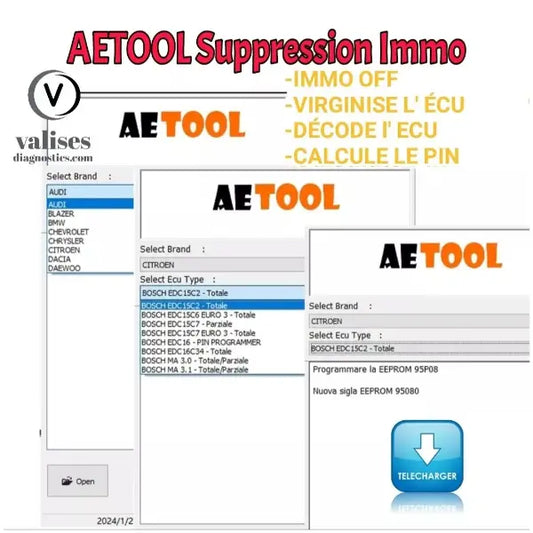 IMMO OFF AETOOL v1.3 MMO OFF Suppime l'antidémarrage Virginise Écu Décode  Écu PIN..