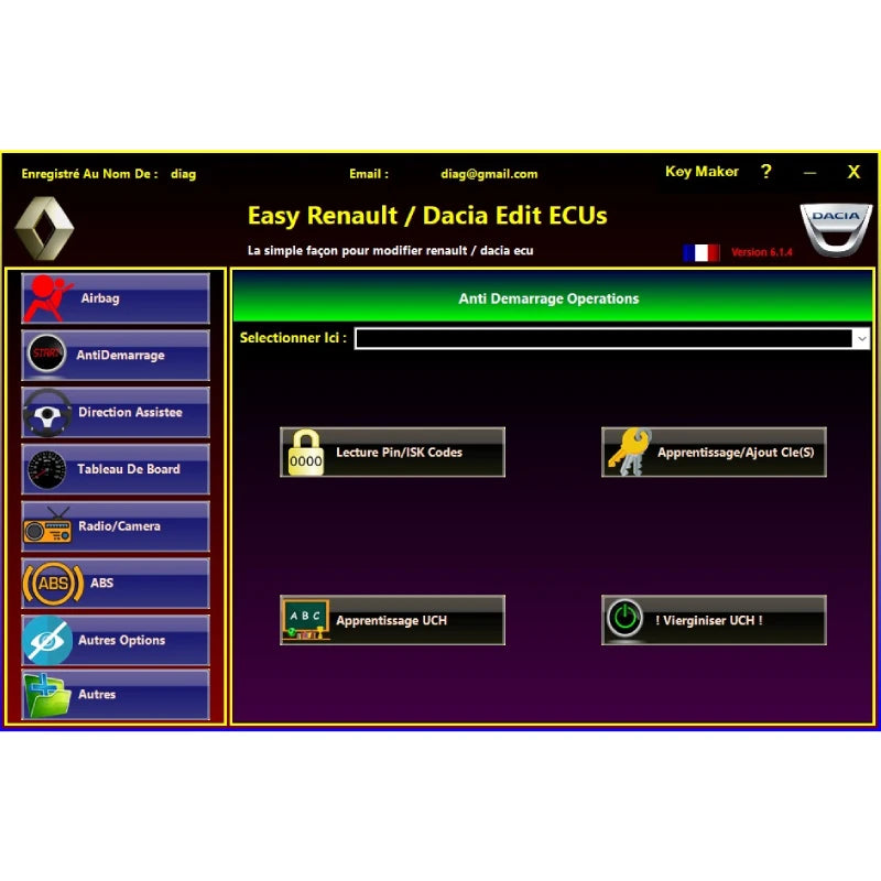 Easy Renault 6.1.4 – Logiciel Renault et Dacia pour diagnostic, airbags, antidémarrage, codage et programmation des calculateurs.