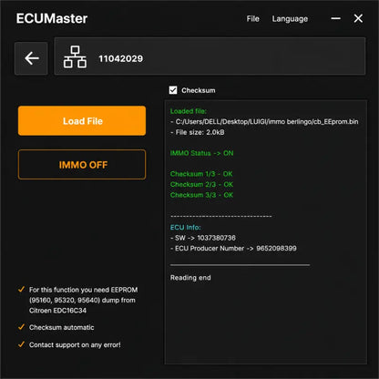 ECUMASTER IMMO OFF correction du cheksum