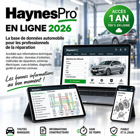 HaynesPro en ligne 2026 avec données techniques automobiles, schémas électriques, diagnostic et informations constructeur.