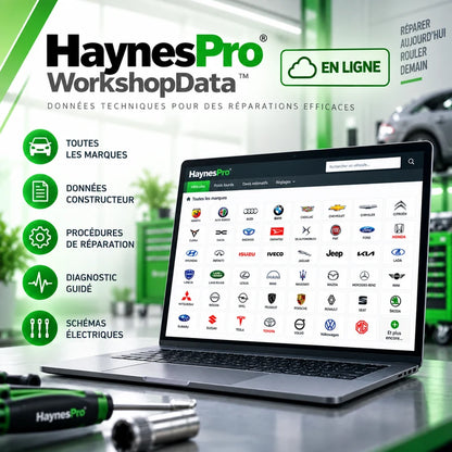 HaynesPro en ligne avec toutes les marques automobiles compatibles et accès aux données techniques constructeur.