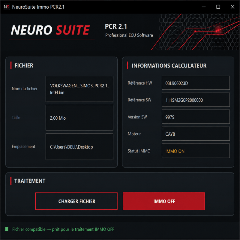 Logiciel NeuroSuite IMMO OFF PCR2.1 pour désactivation antidémarrage