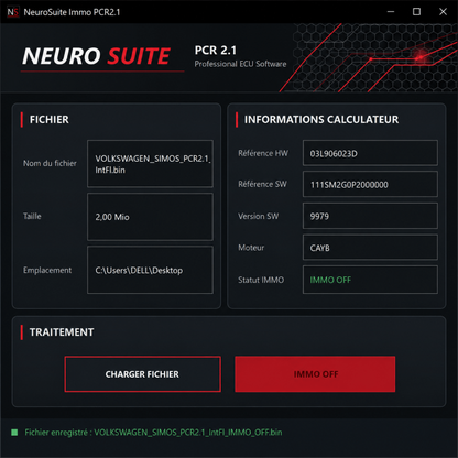 NeuroSuite PCR2.1 avec fichier traité et statut IMMO OFF
