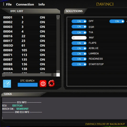 Logiciel DaVinci Deluxe 1.037 pour la désactivation FAP, EGR, AdBlue et la suppression des défauts DTC